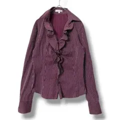 ナラカミーチェ フリルブラウス ストライプ ボルドー 長袖 美品