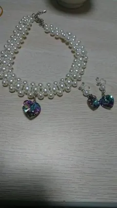 チェコガラスパールとスワロフスキーのチョーカー&イヤリングセット