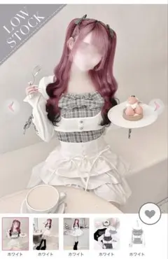 ビッグリボンチェックレースアップスリーブアンサンブルトップス