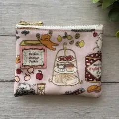 ミニポーチ　ラミネートポーチ　ハンドメイド　紅茶猫　ねこ柄　猫　ピンク　①
