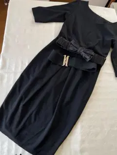 タイトワンピース　フォーマル　リボンベルト2本付き　ハイウエストタイプ