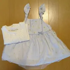 水色ストライプ花柄ワンピース 90 Bebeカーディガン