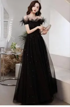 オフショルダー ブラック ロング　ドレス