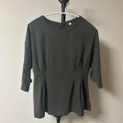 カーキ M 五分袖シャツ 後ろ開き