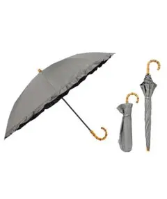 タグ付き新品 日傘 UVO(ウーボ) 2段折 55cm フリル ミニ グレーのサムネイル