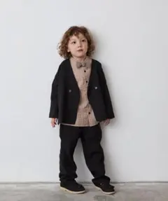 rizere ノーカラージャケットセットアップ（裏地ストライプ）ブラック