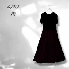 【ザラ】ロングワンピース シンプル 上品 大人女子 黒ブラック ワインレッド M