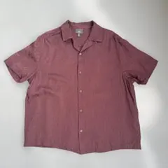 H&M 開襟シャツ L ジャガード 総柄 レーヨン混 ボルドー 美品のサムネイル
