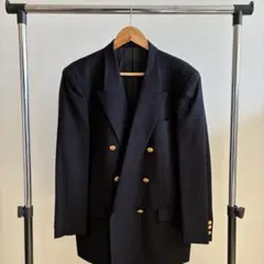 【日本製】紺ブレ ダブル 金ボタン ウール100% テーラードジャケット 濃紺