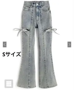 GRL サイドカットアウトリボンフレアデニムパンツ