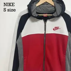 NIKE ジップアップ パーカー 切替デザイン S スウッシュ 刺繍ロゴ レッド