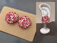 No.12 ハンドメイド　つぶつぶビーズ　ピアス　白　赤