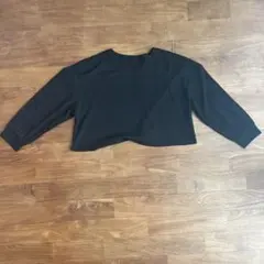 黒 Vネック ワッフル生地 長袖クロップドトップス