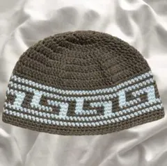 73 ハンドメイド クロシェハット ビーニー ニット帽 幾何学模様
