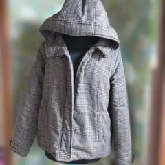 レディース　グレー チェック柄 キルティングジャケット　サイズＬ
