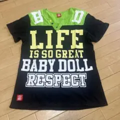 BABYDOLL 半袖Tシャツ ブラック×グリーン