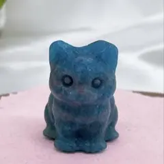 【天然石】ブルーアパタイト 猫のカービング