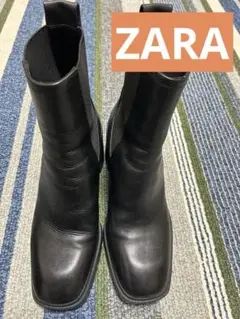 ZARAブラック レザー サイドゴアブーツ