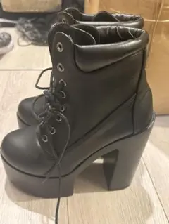 厚底レースアップハイヒールブーツ ブラック コスプレ