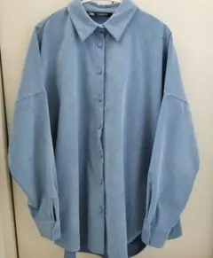 【美品】ZARA　コーデュロイシャツ　М〜L　ライトブルーのサムネイル
