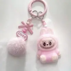 座りラブブぬいぐるみキーホルダー labubu ピンク 1点