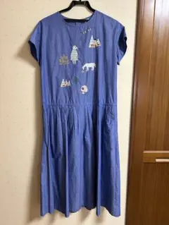 ハウピア 刺繍入りダンガリー風半袖ワンピース