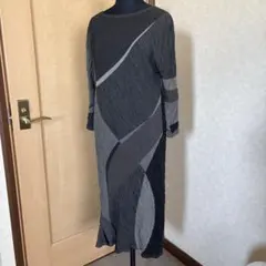 綿100% グレー系波模様カットソーワンピース　ヨーガンレール　M 難あり