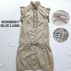 バーバリーブルーレーベル　チュニックワンピース　ノバチェック　フリル　ベージュ