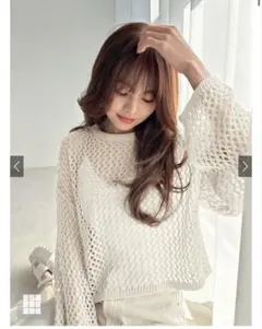 【GRL】メッシュ編みクロップド丈ニットトップス[fo1537] アイボリー