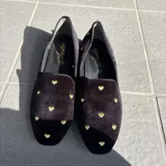 ハート刺繍 ブラック フラットシューズ　SEST