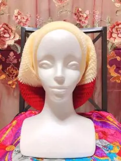 赤✖️白　ハンドメイドニット帽