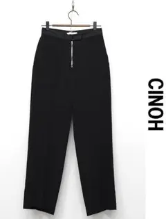 P396/美品 CINOH パンツ シースルー 生地切替 リネン混 36 黒