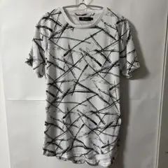 「即日発送」L抽象ストライプ 半袖Tシャツ ホワイト/ブラック