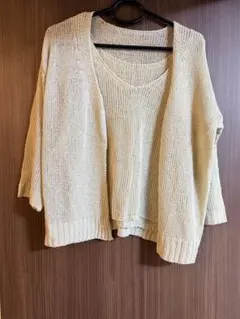 透かし編みカーディガン タンクトップ セット