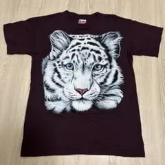 90s 袖シングルステッチ アニマル Tシャツ メンズM えんじ色 古着 送料込のサムネイル