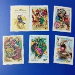 6831 外国切手 ウズベキスタン 1995年 童話 5種 +タブ付き
