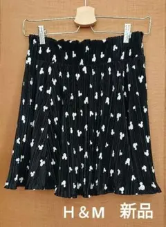 H&M 　150〜160　プリーツミニスカート ミッキー 黒