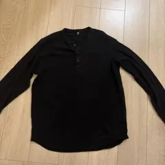 UNIQLO ワッフルヘンリーネック長袖Tシャツ ブラック Lのサムネイル