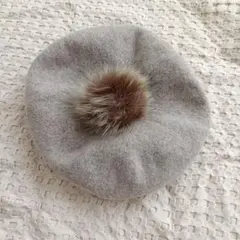 最終値下【美品】studioCLIP ベレー帽 ポンポン付 ブラウン