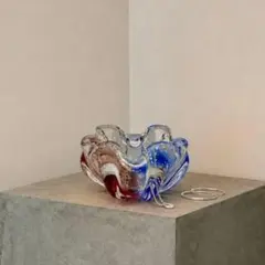 ヴィンテージ アートガラス アクセサリートレイ ブルー レトロ 小物