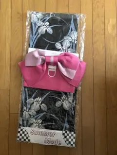 夏用 浴衣・帯セット 黒地 白い花