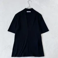 ザラウーマン　| 半袖 カットソー【M】Vネック　リブ編み 薄手 ブラック