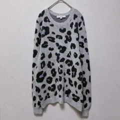 ロフト レオパード柄 クルーネック長袖ニット Ｌ 灰黒青 お出かけ ゆったり