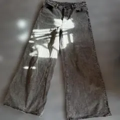 GU グレー ワイドデニムパンツ L