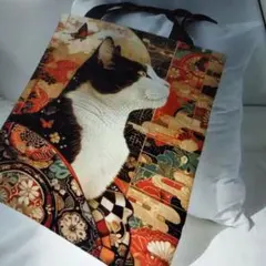 猫のプリント和風エコバッグ