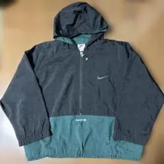 90s NIKE アノラック ナイロンジャケット　パーカー　黒×緑　キッズS