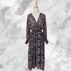【美品】ZARA ザラ 花柄 フラワー シアー素材 長袖 ロングワンピース