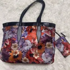 DIESEL トートバッグ　デニム　レザー　リバーシブル　花柄