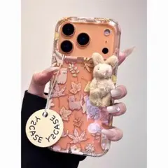 花柄ウサギ付きiPhoneケース