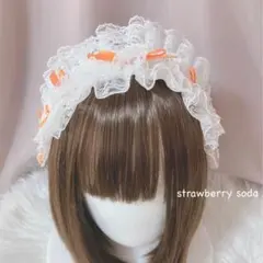 オレンジ リボン ホワイト レース フリル ヘッドドレス 甘ロリ 姫ロリ Y2K